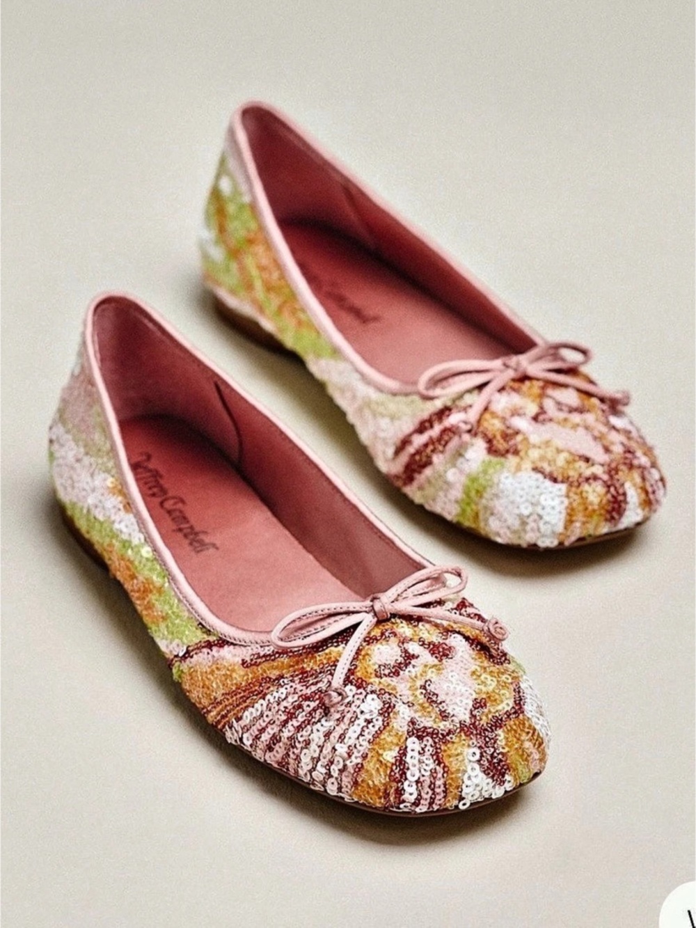 Jeffrey Campbell Sequin Bow Flats in Pink & Orange Like New